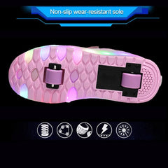 Rechargeable LED Light-Up Roller Skating Shoes with Ultra Light Mesh, Double Wheel Design - Size 27