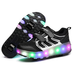 Rechargeable LED Light-Up Roller Skating Shoes with Ultra Light Mesh, Double Wheel Design - Size 27