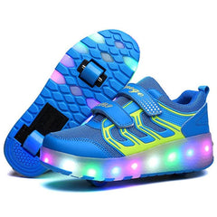 Rechargeable LED Light-Up Roller Skating Shoes with Ultra Light Mesh, Double Wheel Design - Size 27