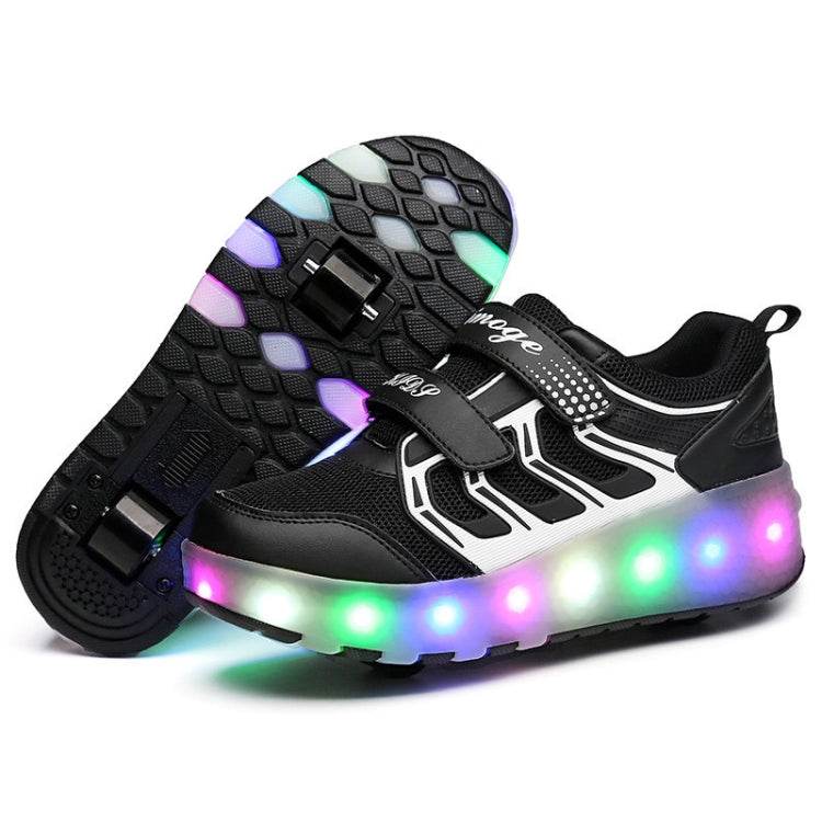 Chaussures de sport à roulettes rechargeables à double roue avec surface en maille ultra légère à LED WS01, taille : 28