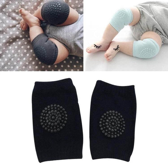 Baby Knee and Elbow Guard Pads for Crawling and Walking Grey soft padded non-slip knee elbow protectors for infants during crawling and first steps