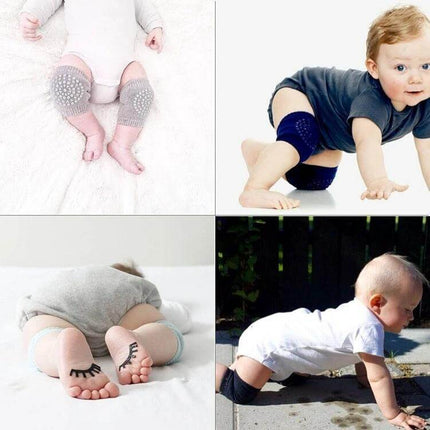Baby Knee and Elbow Guard Pads for Crawling and Walking Grey - soft padded grey guards protecting baby knees and elbows during crawling and first steps