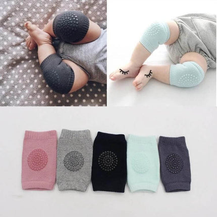 Baby Knee and Elbow Guard Pads for Crawling and Walking Grey - soft padded grey knee and elbow protectors for babies during crawling and early walking