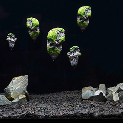 Floating Pumice Stone Aquarium Ornament, Large 13x21 cm - resin floating stone decor with adjustable string for suspended natural tank focal point