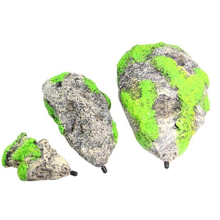 Floating Pumice Stone Aquarium Ornament, Large 13x21 cm - resin floating decorative stone with green moss accents for adjustable-depth tank display