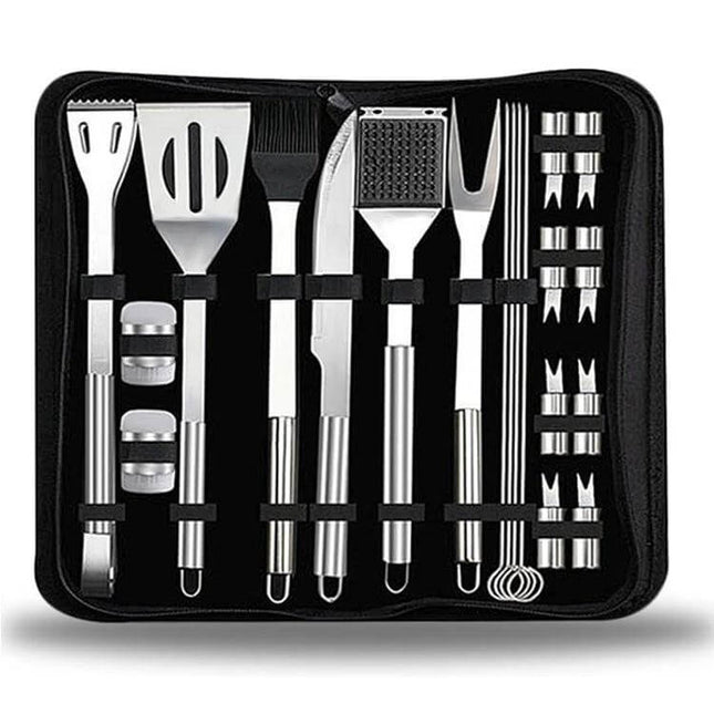 Outdoor 20-in-1 Camping Tableware Set for Picnics and Barbecues stainless steel utensils and polyester carry bag in compact organized case