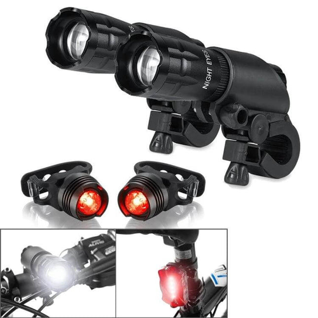 Mountain Bike Front And Rear Light Set Waterproof 2 Headlights And 2 Taillights compact dual front headlights and two red taillights mounted for night riding