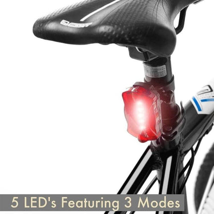 Mountain Bike Front And Rear Light Set Waterproof 2 Headlights And 2 Taillights rear taillight mounted under saddle showing bright red LED visibility
