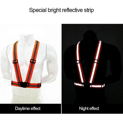 Reflective Neon Green Safety Vest for Night Running and Riding showing daytime and night reflective strip effects on a torso mannequin