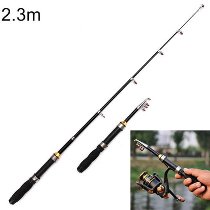 Portable Telescopic Sea Fishing Rod 2.3m Extended Length - collapsible 37cm fiberglass shore and pier rod, lightweight for travel and small-boat use