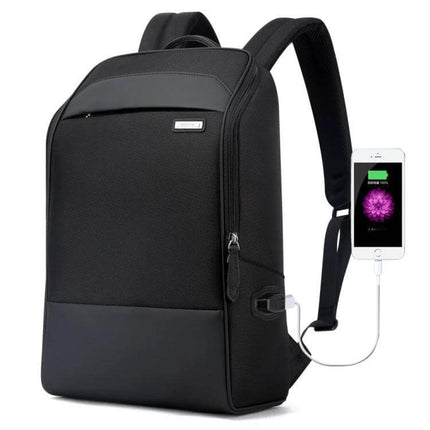 Bopai Waterproof Anti-Theft Large Capacity Shoulder Bag showing black water-resistant exterior, anti-theft zippers and external USB charging port