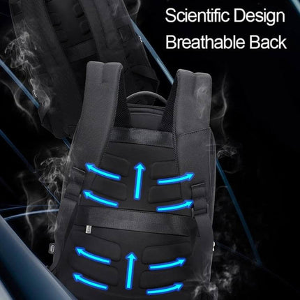 Bopai Waterproof Anti-Theft Large Capacity Shoulder Bag showing breathable padded back with airflow arrows and scientific ergonomic design