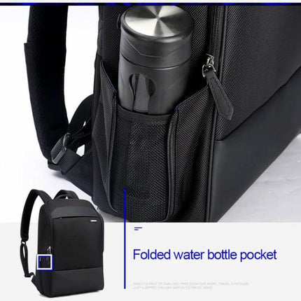 Bopai Waterproof Anti-Theft Large Capacity Shoulder Bag showing folded water bottle pocket and side mesh pocket for travel and daily commute