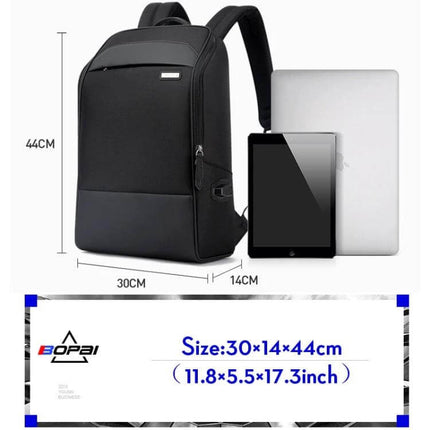 Bopai Waterproof Anti-Theft Large Capacity Shoulder Bag in black, water-resistant polyester, sized 30×14×44cm for daily commute and travel