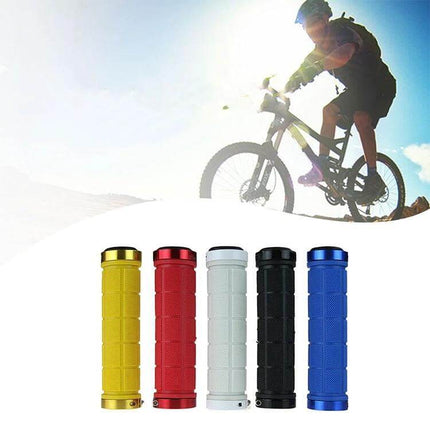 BaseCamp Lock-On Rubber Handlebar Grips Ergonomic Comfort - five colored lock-on rubber grips with alloy rings for cycling comfort