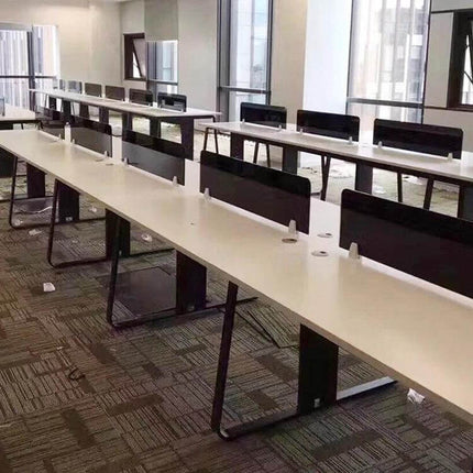 L Shape Aluminum Desk Screen Clip White For Office Desk mounted on shared workstation to create privacy and reduce glare