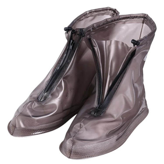 Practical Waterproof Non-Slip PVC Shoe Covers for Wet Weather, Size L - grey zip-front overshoes protecting shoes from rain and mud