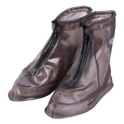 Practical Waterproof Non-Slip PVC Shoe Covers for Wet Weather, Size L - brown zip-front protective overshoes for rain and mud