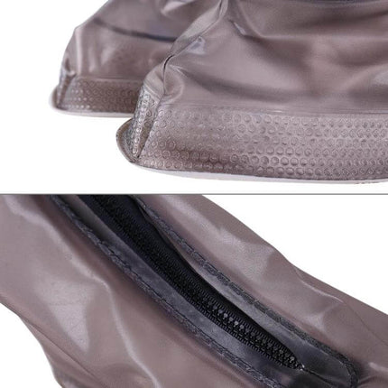 Practical Waterproof Non-Slip PVC Shoe Covers for Wet Weather, Size L - close-up of brown PVC material, textured sole and sealed zipper