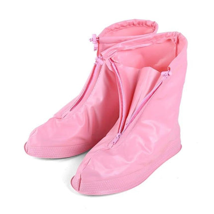 Waterproof Non-Slip PVC Shoe Covers for Active Children, Size XL pink zip-up pair for rainy outdoor play
