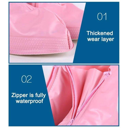 Waterproof Non-Slip PVC Shoe Covers for Active Children, Size XL - pink thickened wear layer and fully waterproof zipper for rainy play