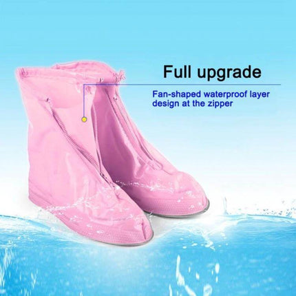 Waterproof Non-Slip PVC Shoe Covers for Active Children, Size XL - pink zip-up waterproof layer protects shoes and prevents slips in rain