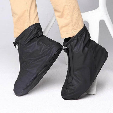 Waterproof Non-Slip PVC Shoe Cover for Everyday Protection, Size M - black reusable rain shoe covers with drawstring