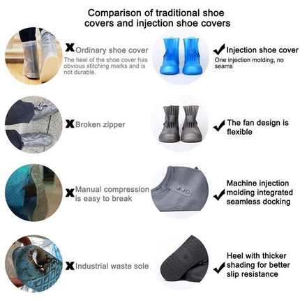 Durable Waterproof Non-Slip PVC Shoe Covers for Daily Protection, Size 32-33 - comparison image showing injection molded durable non-slip heel and seamless design