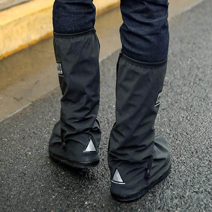 Durable Outdoor Rainproof High-Tube Shoes for Hiking, Size L - black rainproof high-tube hiking shoes with non-slip outsole on wet pavement