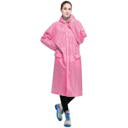 Lightweight Transparent EVA Raincoat for Adults with Big Hat and Pocket pink long raincoat with pockets and hood for walking travel and outdoor activities