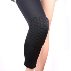 Lycra Elastic Long Knee Support Guard with Shock-Absorbing Beehive Design - Large Size