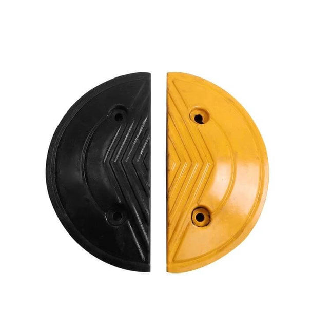 Pair of 40cm Diameter Round Heads for Rubber Speed Bumps black and yellow half-circle set for road safety and parking