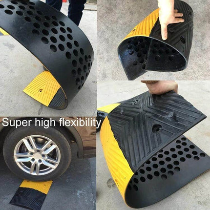 Pair of 40cm Diameter Round Heads for Rubber Speed Bumps installed on road to control vehicle speed