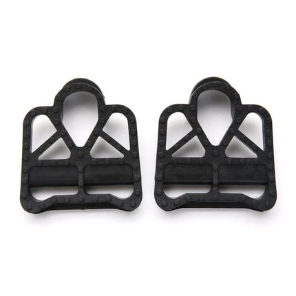 SPD-SL Locking Pedal Adapters for Road Bikes Casual Rides - pair of black rubber adapters converting clipless pedals to street-shoe platform
