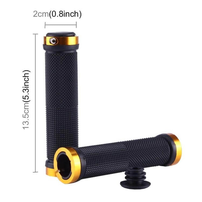 OQSPORT Bike Hand Grips Anti Slip for Comfortable Daily Rides - black textured rubber grips with gold alloy core, fits 20–21mm handlebars