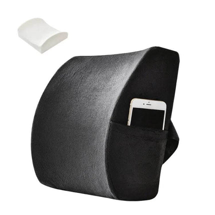 Office Waist Cushion Car Pillow Memory Foam Gel For Home Use — black lumbar support pillow with phone pocket, contoured cooling gel memory foam