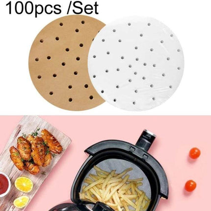 Oil-Absorbing Round Parchment Paper With Hole For Air Fryer And Oven - round silicone-coated nonstick liner with central holes for air fryer and oven