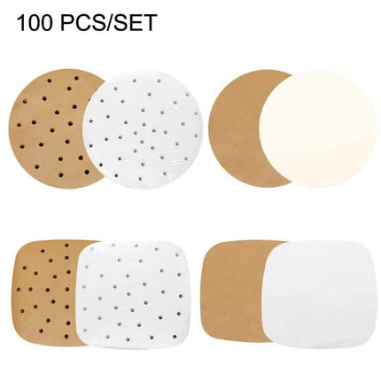 Oil-Absorbing Round Parchment Paper With Hole For Air Fryer And Oven - round and square silicone-coated nonstick liners with central holes for air fryer and oven, 100pcs set