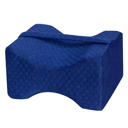 Orthopedic Memory Foam Knee Wedge Pillow For Sleeping in navy blue contoured design for knee and leg support