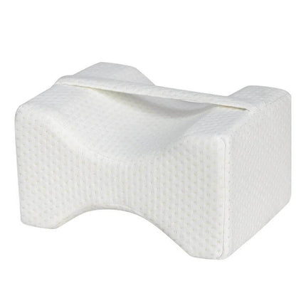 Orthopedic Memory Foam Knee Wedge Pillow For Sleeping contoured white wedge between knees to align hips and relieve pressure