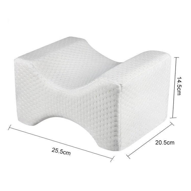 Orthopedic Memory Foam Knee Wedge Pillow For Sleeping - contoured white wedge for knee and thigh support, 25.5x20.5x14.5cm
