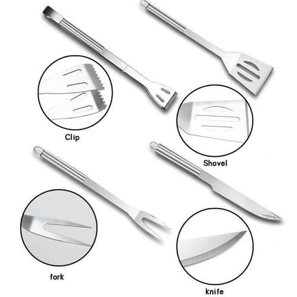 Outdoor 20-in-1 Camping Tableware Set for Picnics and Barbecues with stainless steel clip shovel fork and knife in carry kit