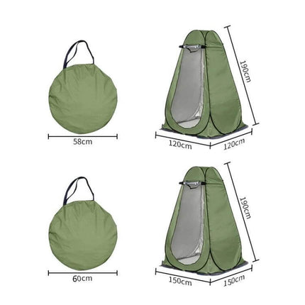 Outdoor Camping Privacy Tent For Toilet And Shower Single Person - Green pop-up changing shower toilet shelter, 120x120x190cm, folds to 58cm, lightweight 1.9kg