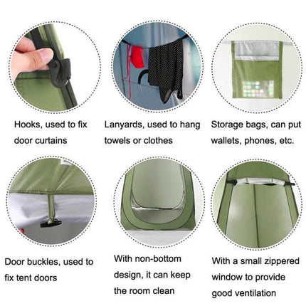 Outdoor Camping Privacy Tent For Toilet And Shower Single Person with hooks lanyards storage bags door buckles and small zippered ventilation window