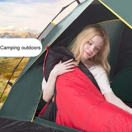 Outdoor Camping Sleeping Bag 210x80 For All Seasons woman in tent with red sleeping bag, long 210x80 cm, 1.6–2.2 kg options