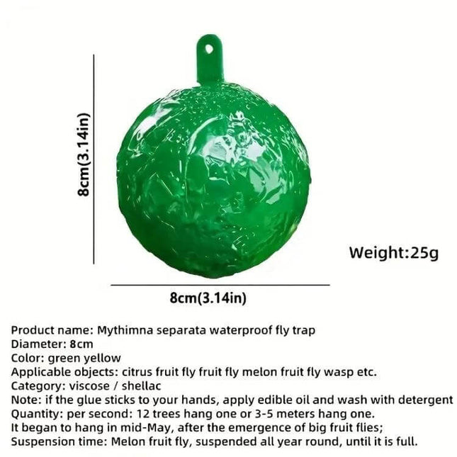 Outdoor Citrus Fruit Fly Mosquito Trap Sticky Ball Green hanging adhesive fruit fly trap for gardens, orchards, backyards - chemical-free, 8cm lightweight