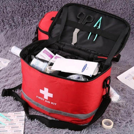 Outdoor First Aid Kit 30x20x20cm Waterproof Nylon Case - red compact first aid bag with cross symbol, organized pockets and supplies for camping and sports