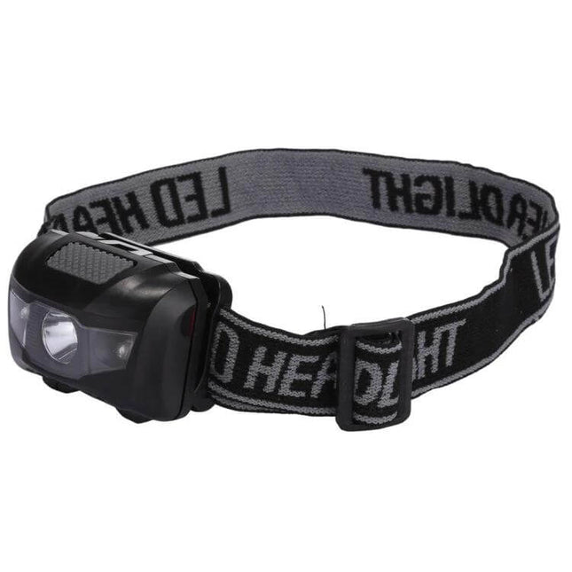 Outdoor Mini Light Headlamp For Running, Fishing, Climbing - compact black 3W LED headlamp with adjustable strap, 120 lumens, runs on 3 AAA batteries
