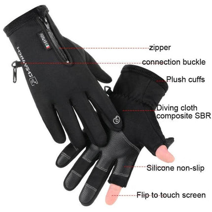 Outdoor Riding Gloves With Touchscreen Size M to XXL - black windproof water-repellent cycling gloves with plush lining and non-slip grip