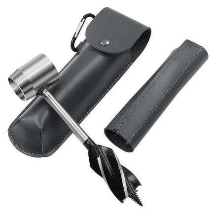Outdoor Survival Drill Bit With Leather Sheath For Camping - hardened stainless steel bit with leather sheath and removable handle for field woodworking